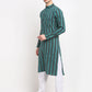 Jompers Men's Green Cotton Striped Kurta Payjama Sets ( JOKP 643 Green )
