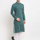 Jompers Men's Green Cotton Striped Kurta Payjama Sets ( JOKP 643 Green )