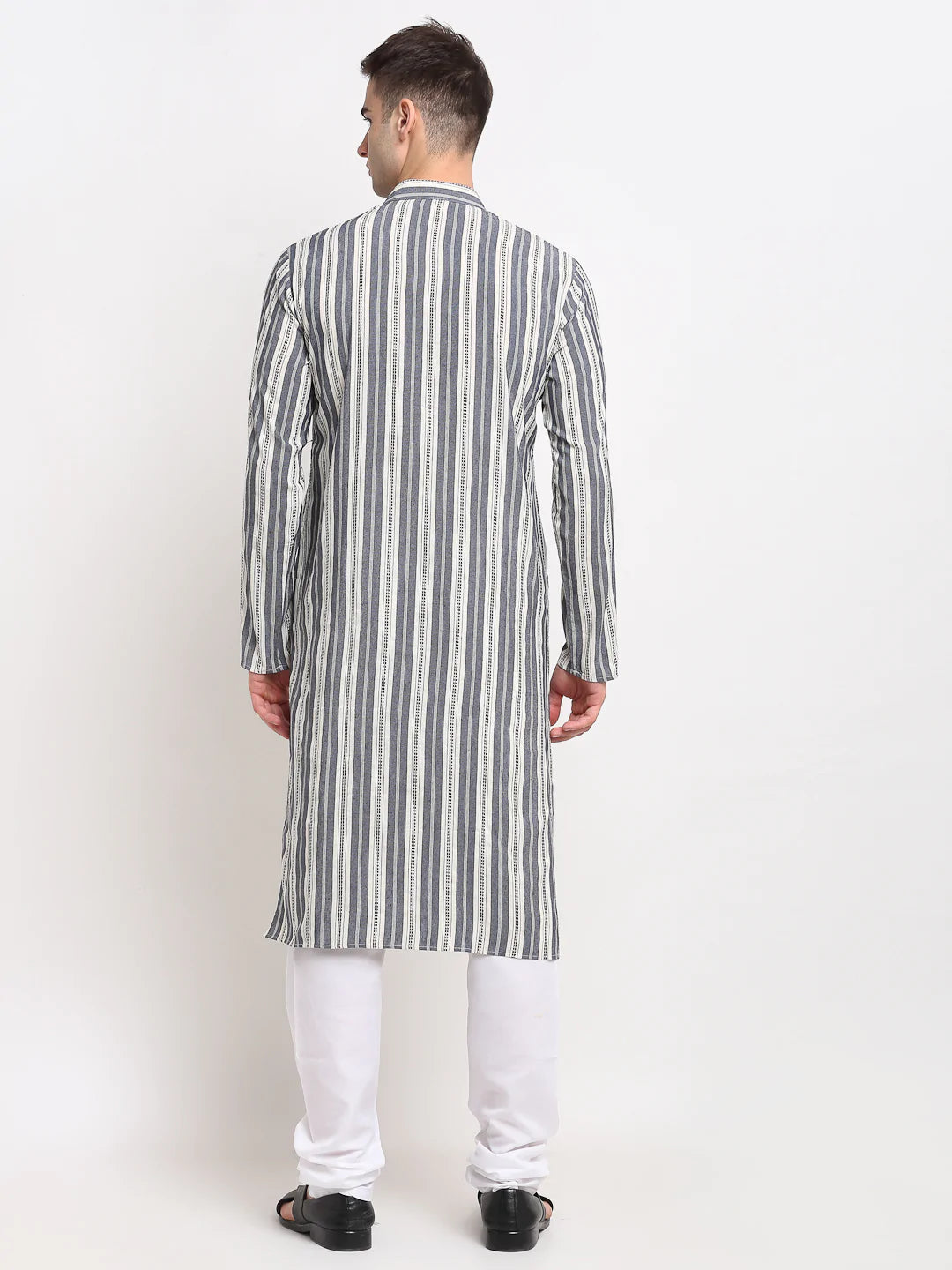 Jompers Men's Grey Cotton Striped Kurta Payjama Sets ( JOKP 643 Grey )