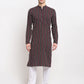 Jompers Men's Maroon Cotton Striped Kurta Payjama Sets ( JOKP 643 Maroon )