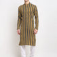 Jompers Men's Mustard Cotton Striped Kurta Payjama Sets ( JOKP 643 Mustard )