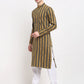 Jompers Men's Mustard Cotton Striped Kurta Payjama Sets ( JOKP 643 Mustard )