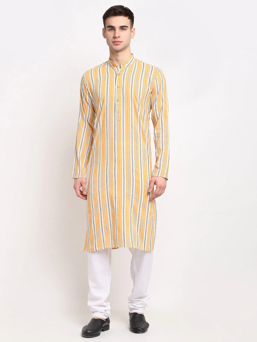 Jompers Men's Yellow Cotton Striped Kurta Only ( KO 643 Yellow )