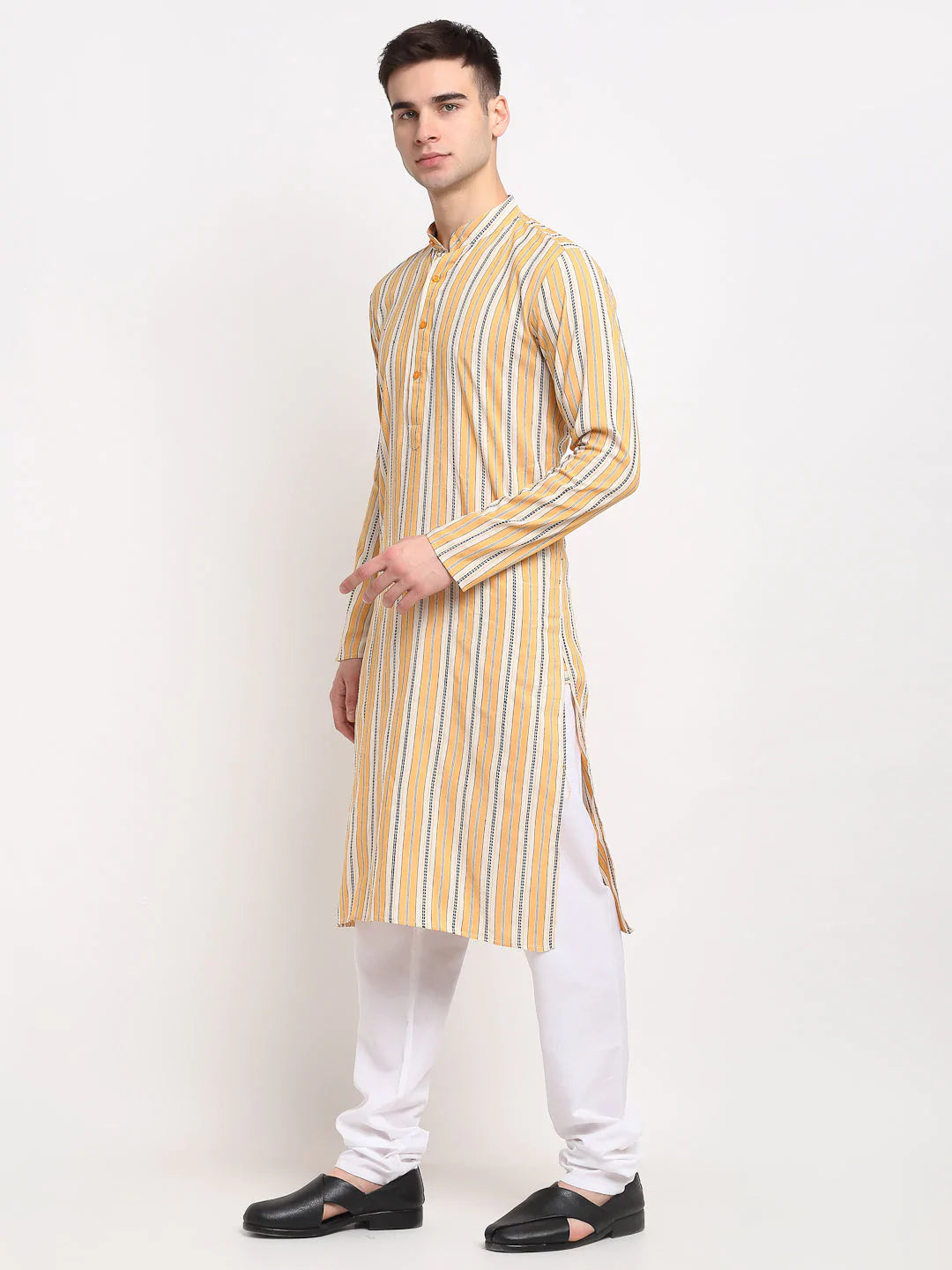 Jompers Men's Yellow Cotton Striped Kurta Only ( KO 643 Yellow )