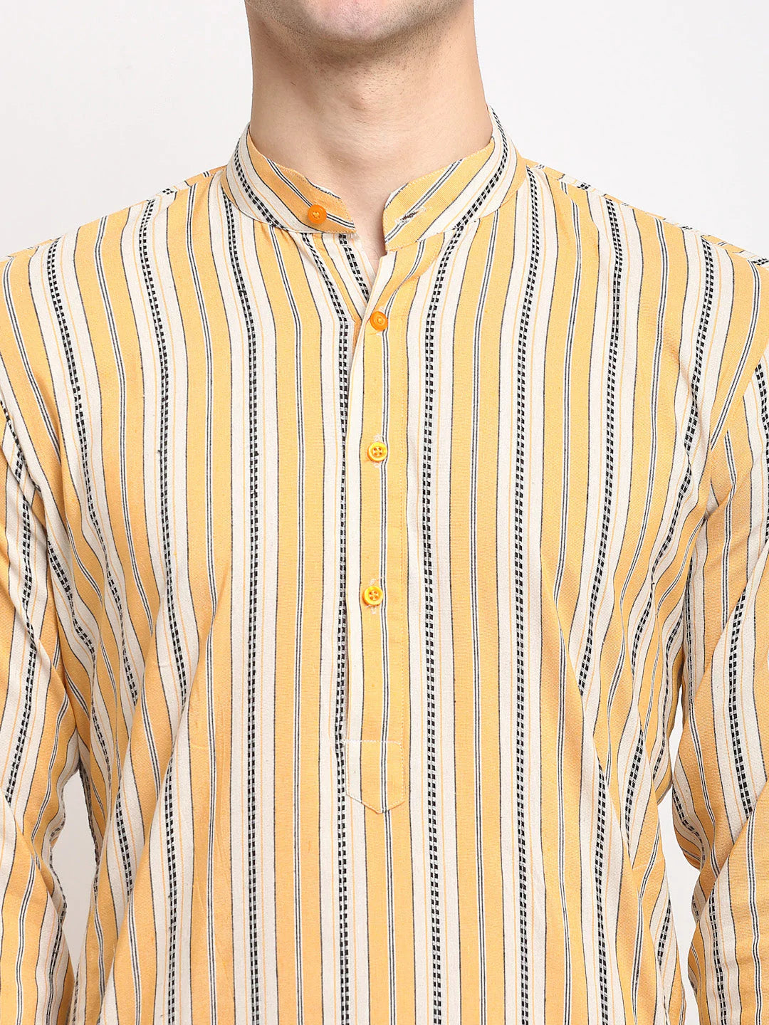 Jompers Men's Yellow Cotton Striped Kurta Only ( KO 643 Yellow )