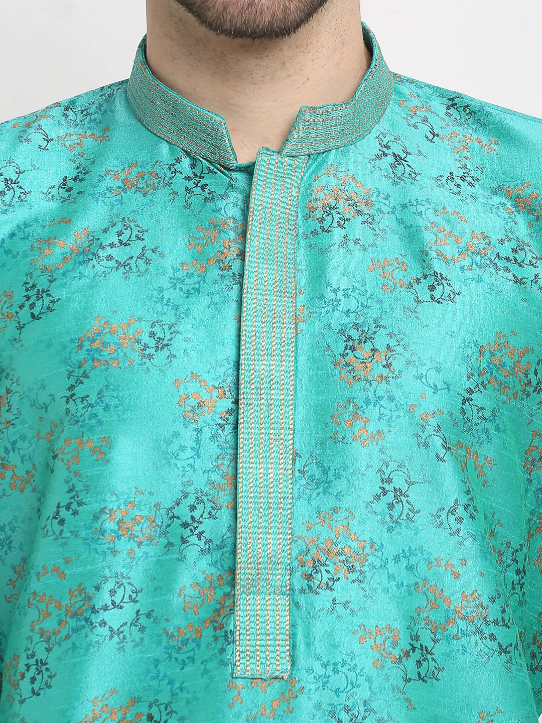 Jompers Men's Green Dupion Printed Kurta Payjama Sets ( JOKP 644 Green )