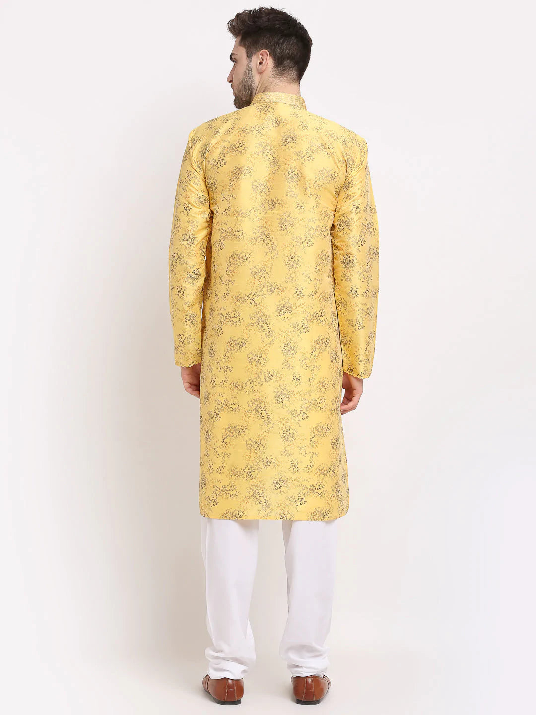 Jompers Men's Yellow Dupion Printed Kurta Only ( KO 644 Yellow )