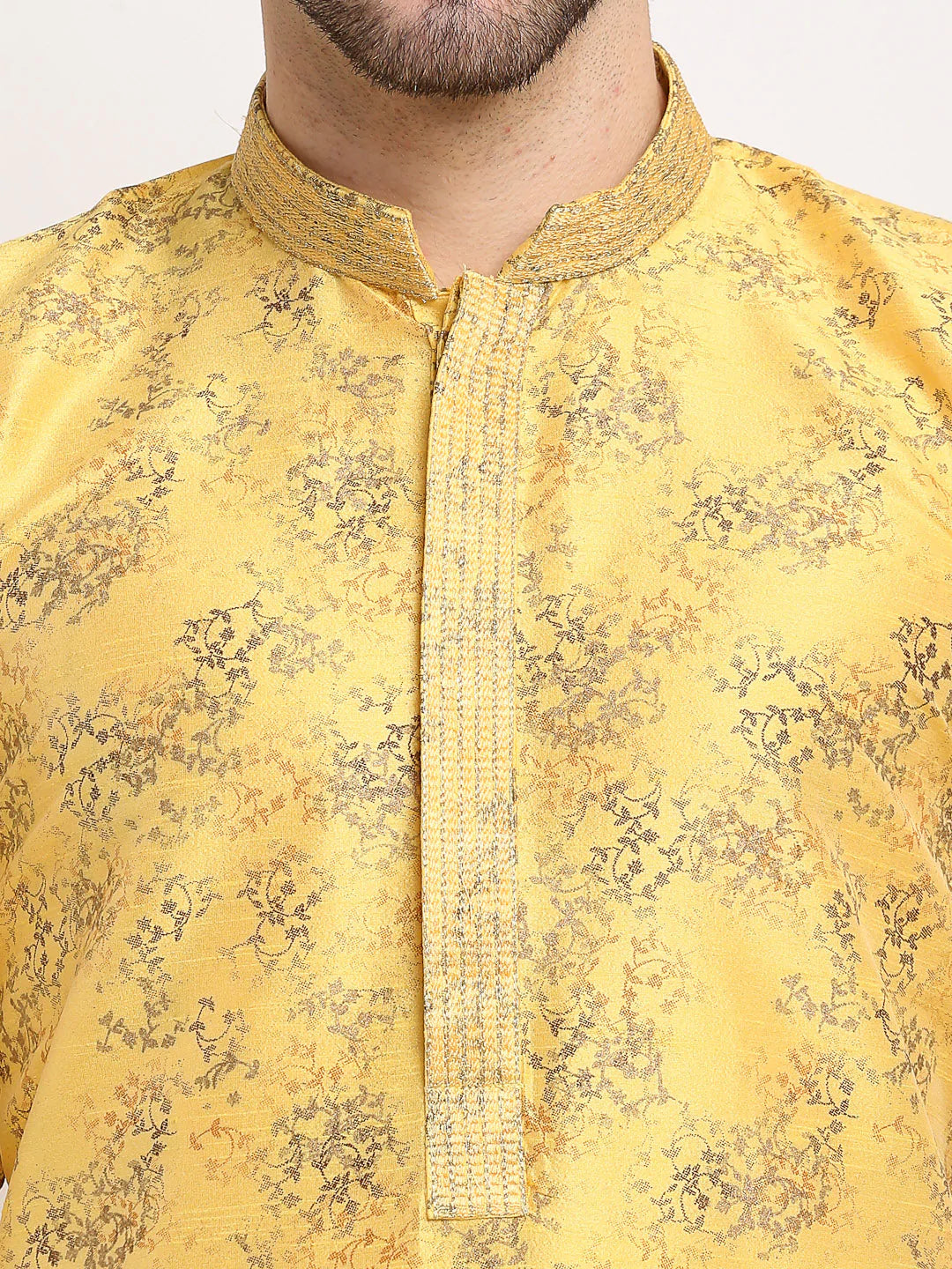Jompers Men's Yellow Dupion Printed Kurta Only ( KO 644 Yellow )