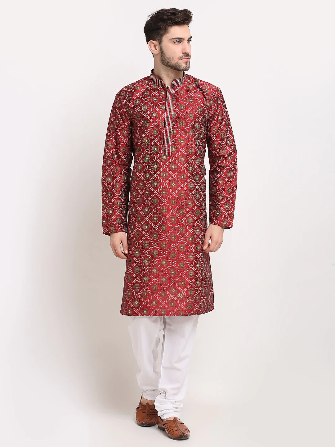 Jompers Men's Maroon Woven Kurta Payjama Sets ( JOKP 645 Maroon )