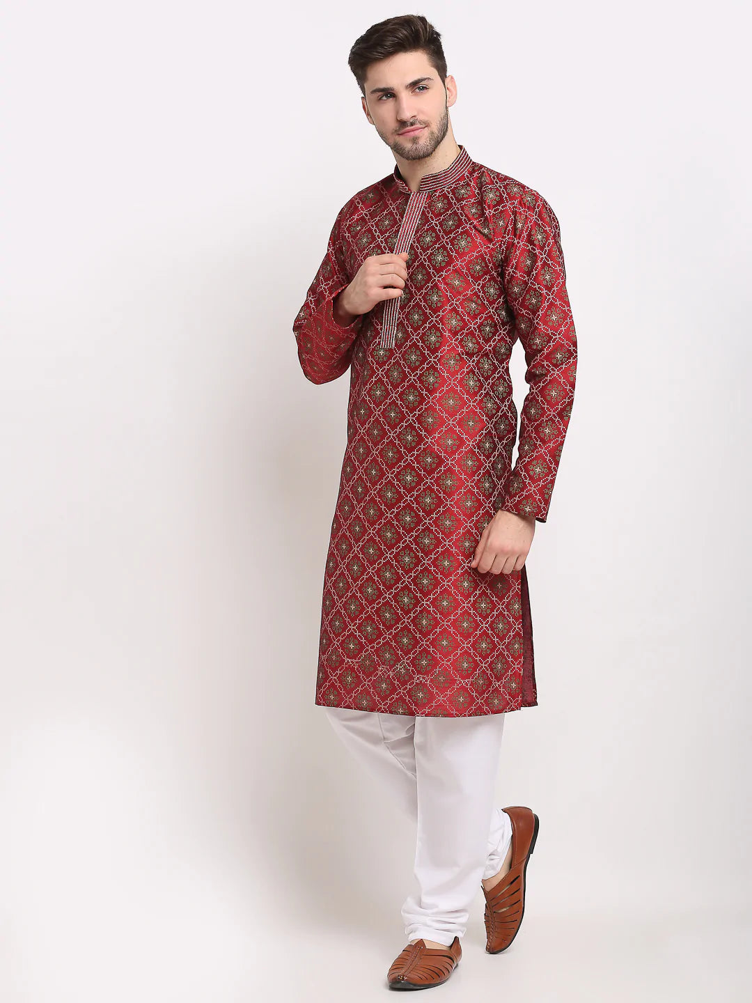 Jompers Men's Maroon Woven Kurta Payjama Sets ( JOKP 645 Maroon )