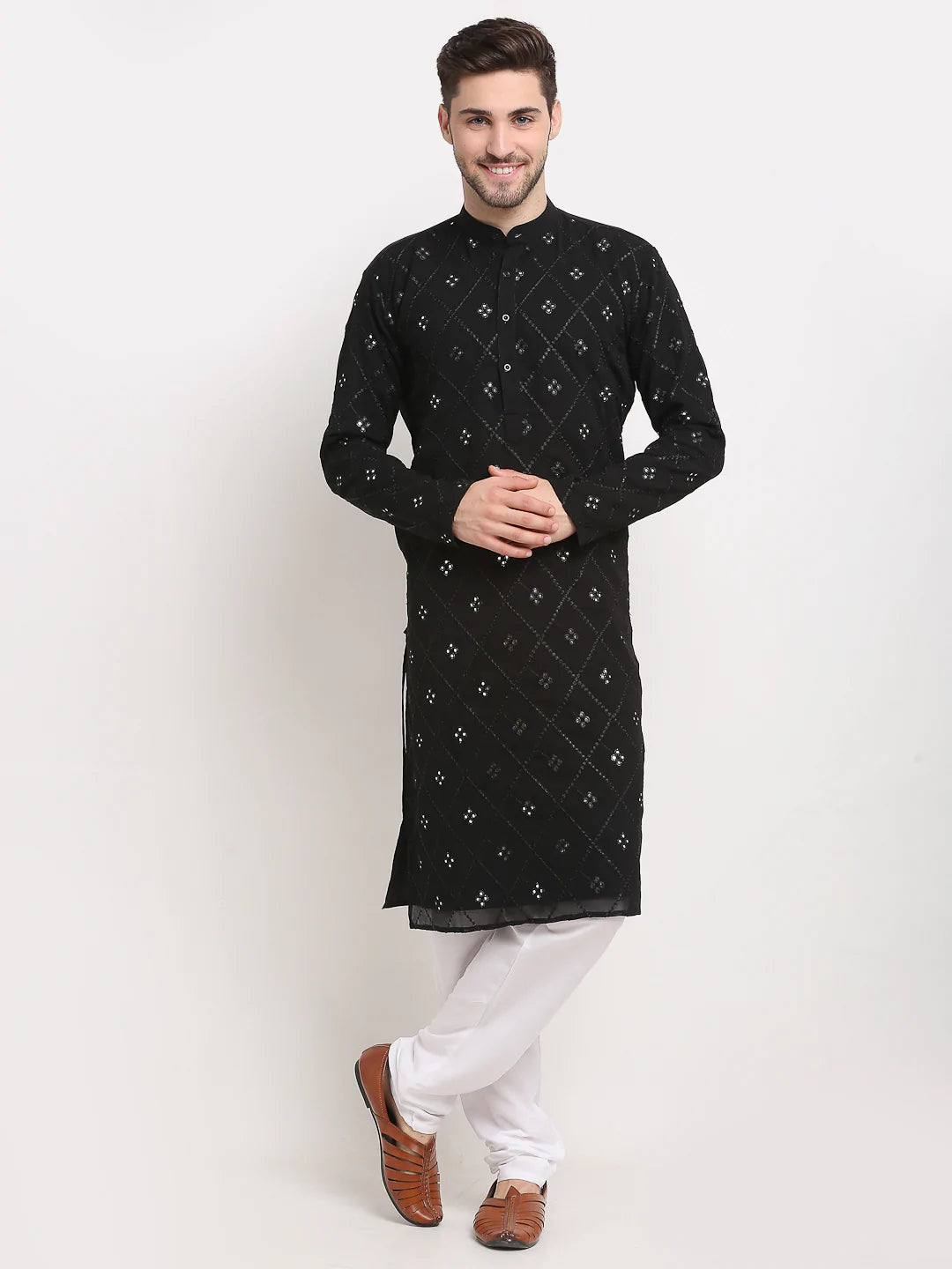 Jompers Men's Black Printed Mirror Kurta Payjama Sets  ( JOKP 646 Black )
