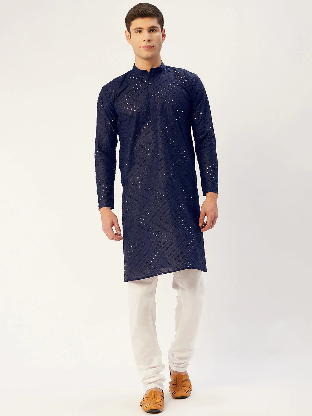 Jompers Men's Navy Embroidered Mirror Work Kurta Only ( KO 646 Navy )