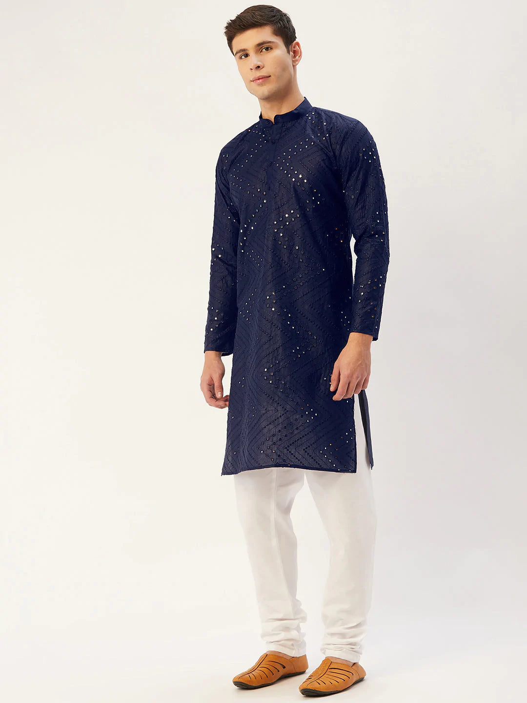 Jompers Men's Navy Embroidered Mirror Work Kurta Only ( KO 646 Navy )