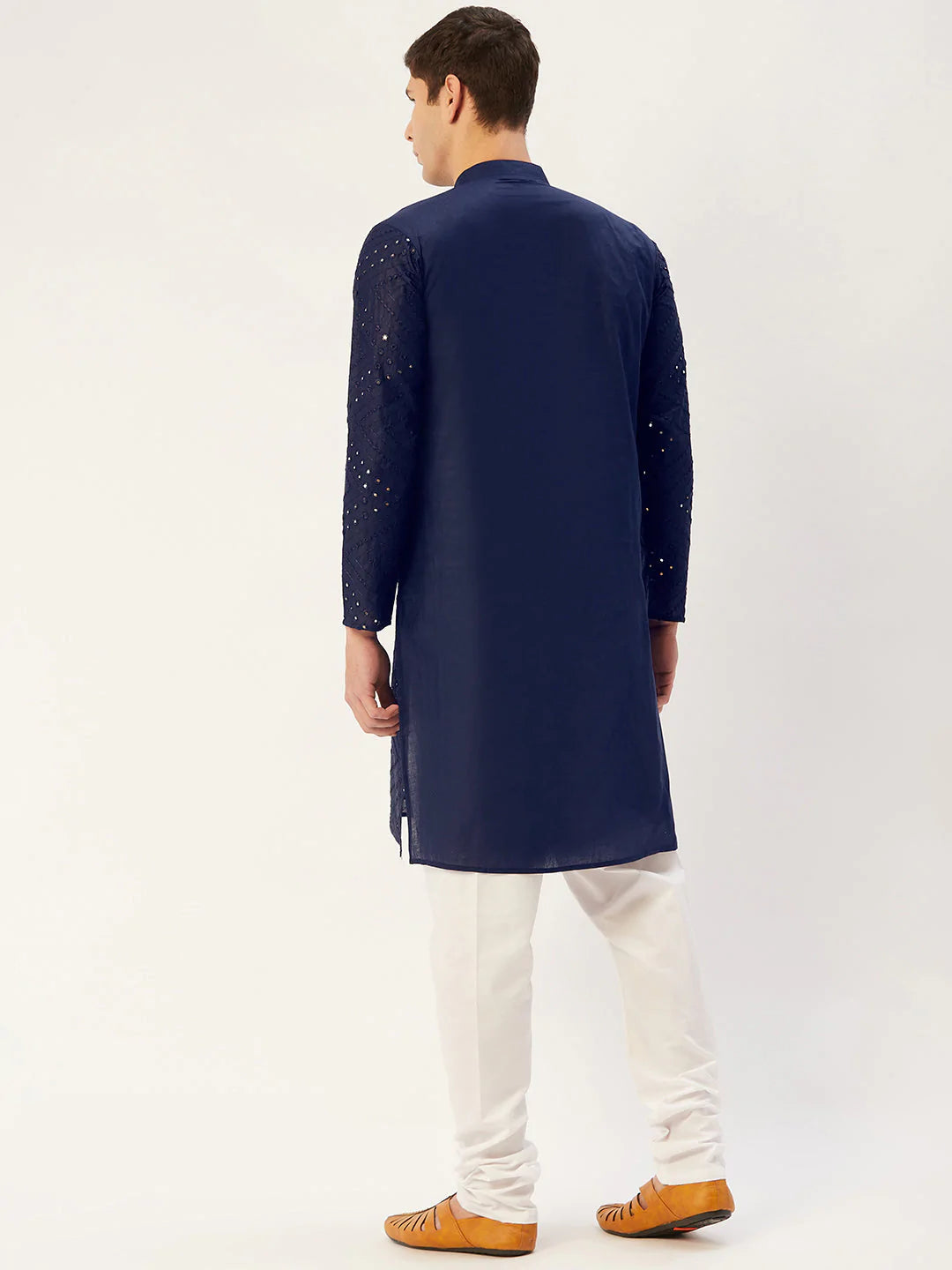 Jompers Men's Navy Embroidered Mirror Work Kurta Only ( KO 646 Navy )