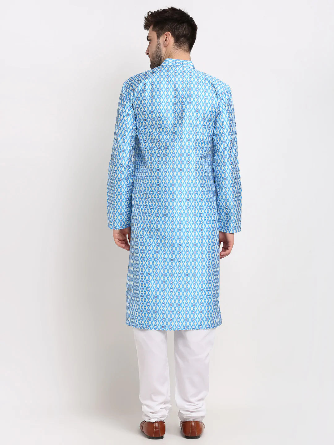 Jompers Men's Sky Dupion Ikkat Kurta Payjama Sets ( JOKP 647 Sky )