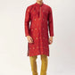 Jompers Men's Maroon Coller Embroidered Woven Design Kurta Pyjama ( JOKP 649 Maroon )