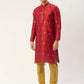 Jompers Men's Maroon Coller Embroidered Woven Design Kurta Pyjama ( JOKP 649 Maroon )