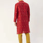 Jompers Men's Maroon Coller Embroidered Woven Design Kurta Pyjama ( JOKP 649 Maroon )