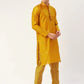 Jompers Men's Mustard Coller Embroidered Woven Design Kurta Pyjama ( JOKP 649 Mustard )