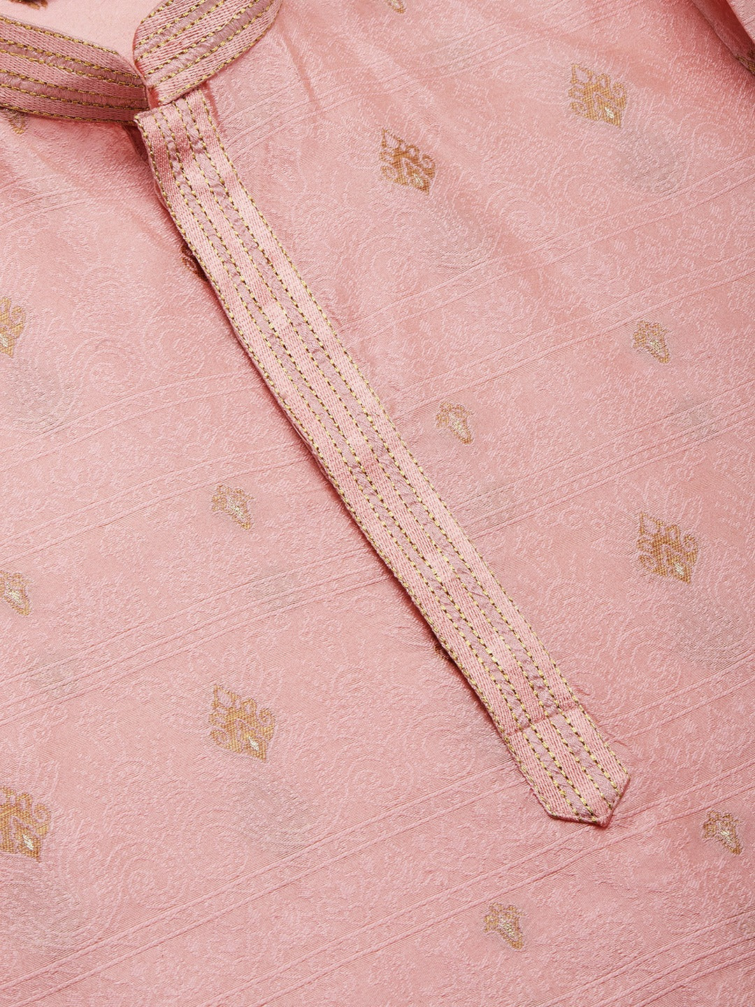 Jompers Men's Pink Coller Embroidered Woven Design Kurta Pyjama ( JOKP 649 Pink )