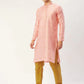 Jompers Men's Pink Coller Embroidered Woven Design Kurta Only ( KO 649 Pink )