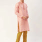 Jompers Men's Pink Coller Embroidered Woven Design Kurta Only ( KO 649 Pink )