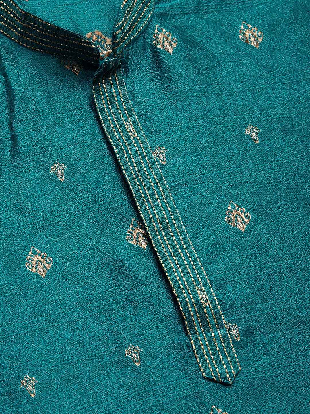 Jompers Men's Teal Coller Embroidered Woven Design Kurta Pyjama ( JOKP 649 Teal )