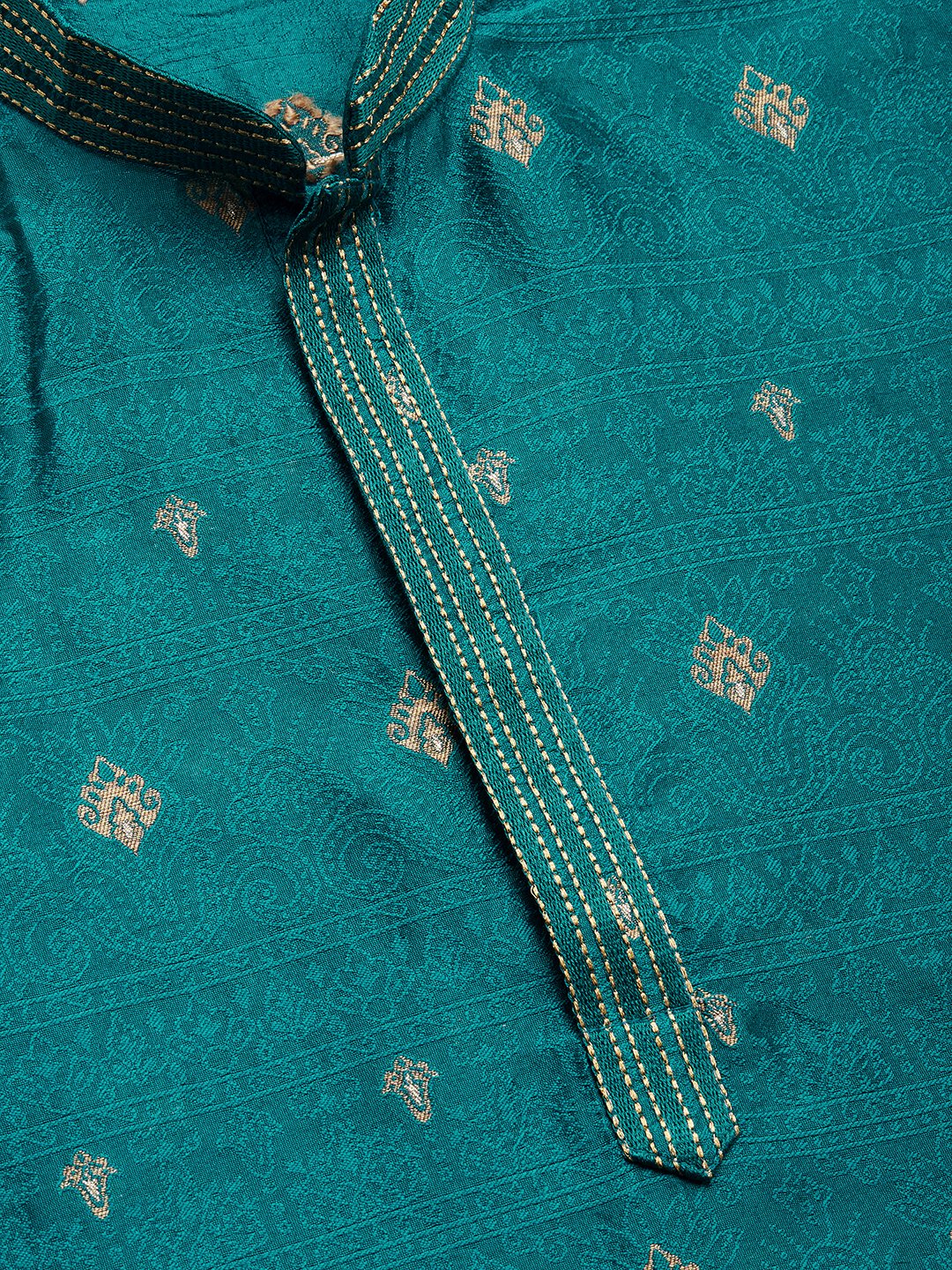 Jompers Men's Teal Coller Embroidered Woven Design Kurta Only ( KO 649 Teal )