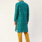 Jompers Men's Teal Coller Embroidered Woven Design Kurta Only ( KO 649 Teal )