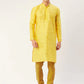 Jompers Men's Yellow Coller Embroidered Woven Design Kurta Only ( KO 649 Yellow )