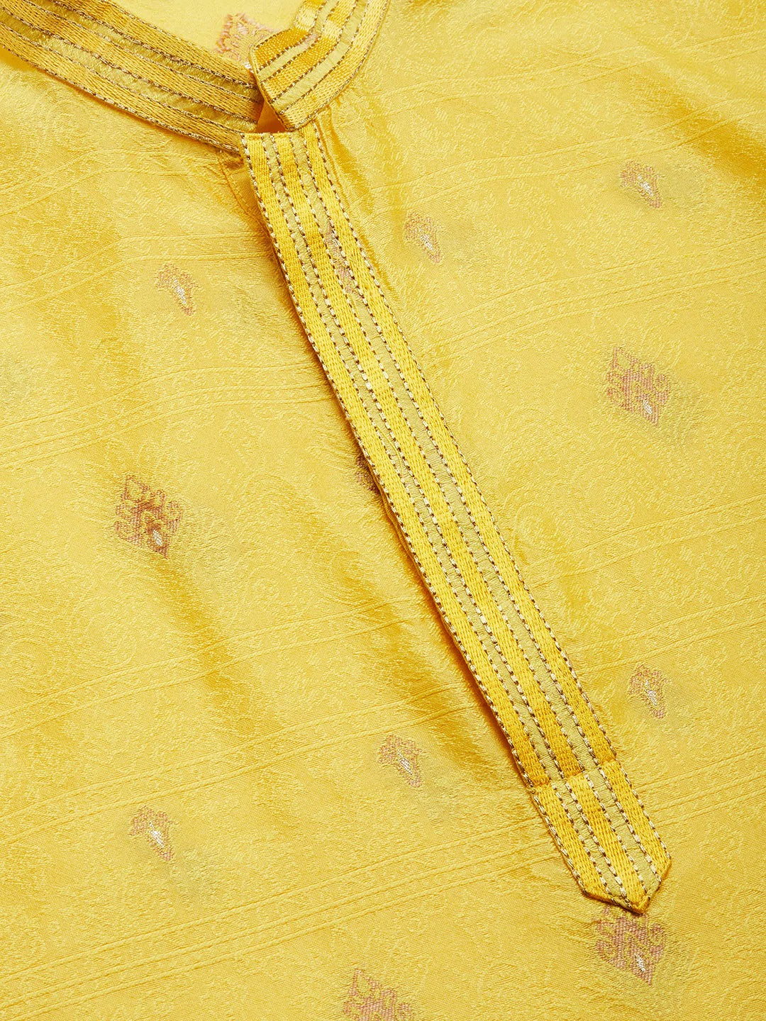 Jompers Men's Yellow Coller Embroidered Woven Design Kurta Only ( KO 649 Yellow )