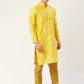 Jompers Men's Yellow Coller Embroidered Woven Design Kurta Pyjama ( JOKP 649 Yellow )