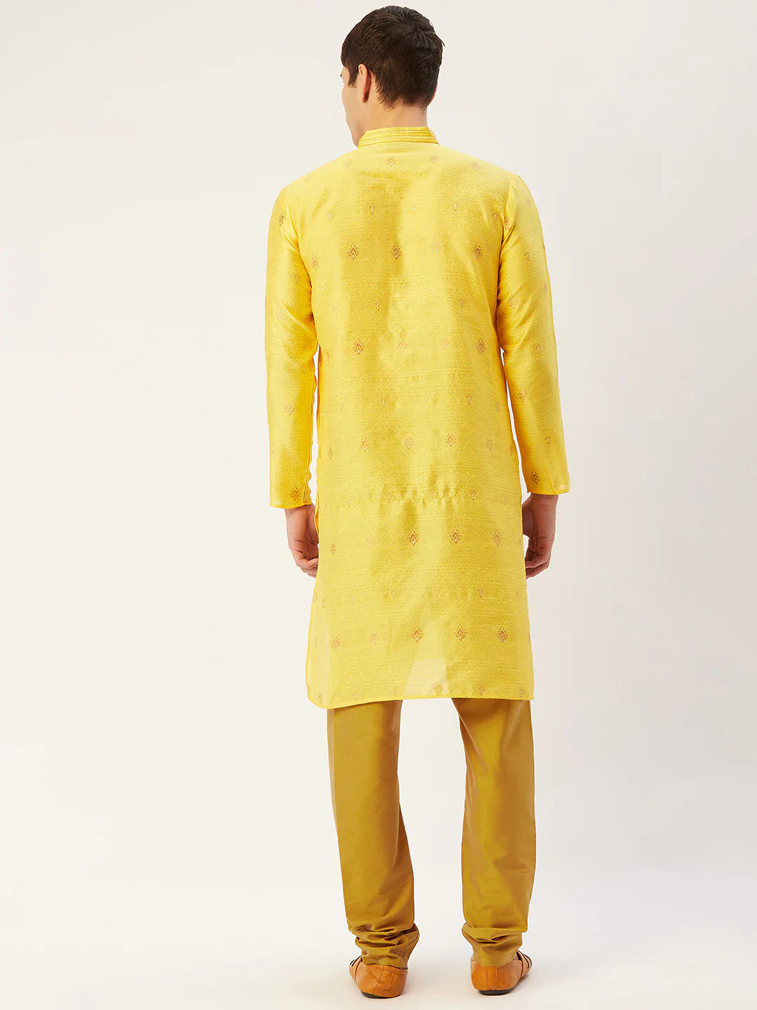 Jompers Men's Yellow Coller Embroidered Woven Design Kurta Only ( KO 649 Yellow )