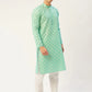 Jompers Men's Green Cotton Floral printed kurta Only( KO 650 Green )