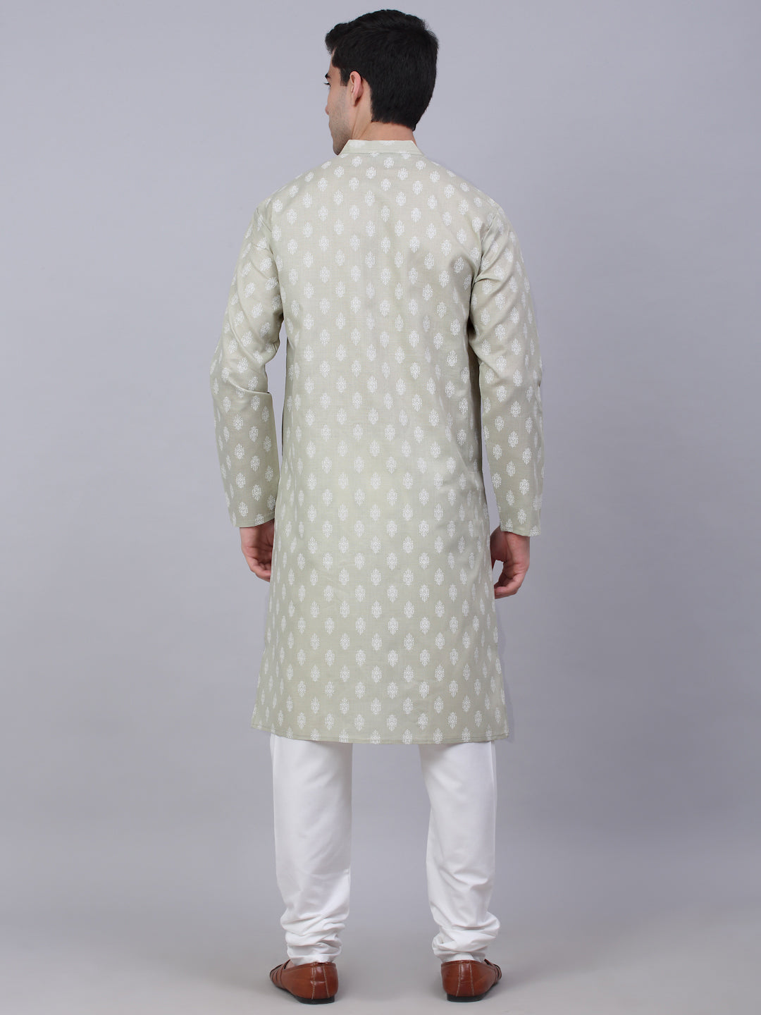 Men's Cotton Floral printed kurta Pyjama Set ( JOKP 650Grey )