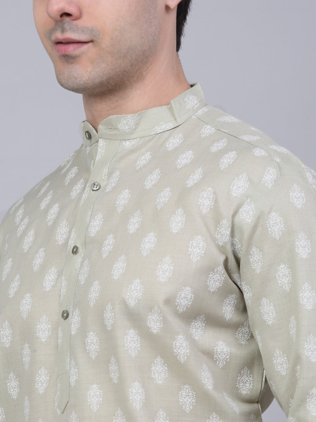 Men's Cotton Floral printed kurta Pyjama Set ( JOKP 650Grey )