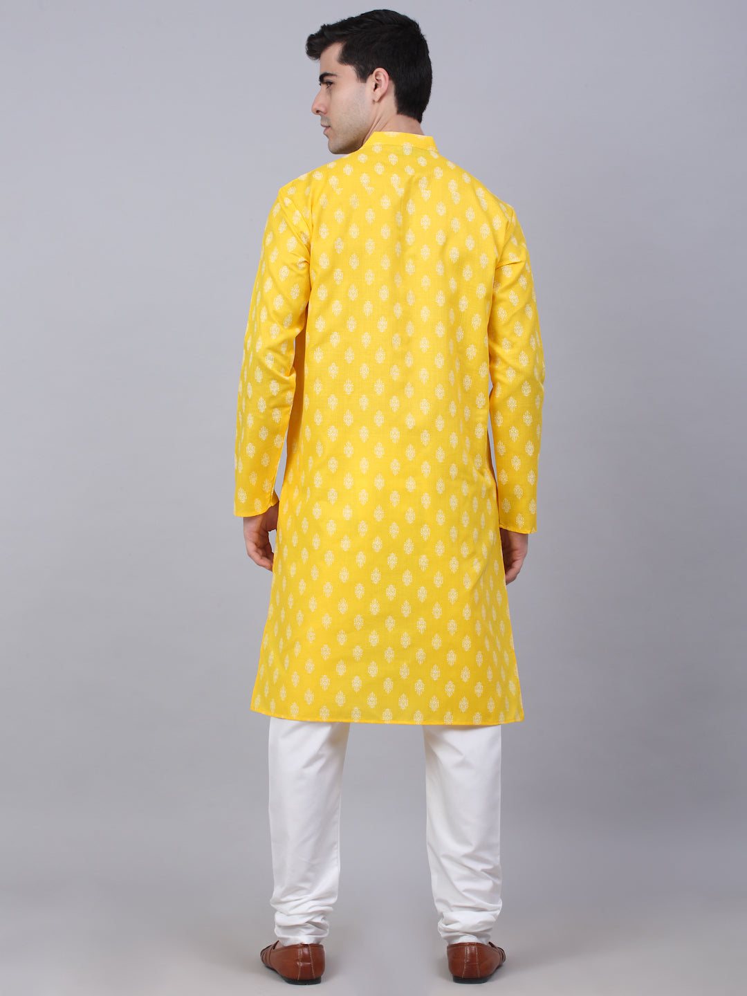 Men's Cotton Floral printed kurta Pyjama Set ( JOKP 650Lemon )