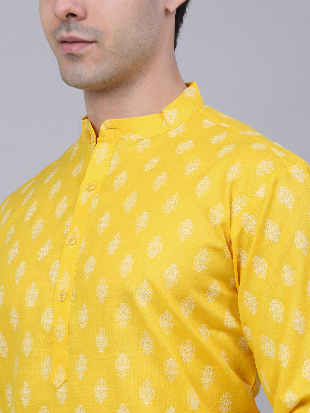 Men's Cotton Floral printed kurta Pyjama Set ( JOKP 650Lemon )