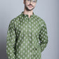 Men's Cotton Floral printed kurta Pyjama ( JOKP 650 Olive )
