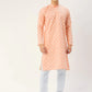 Jompers Men's Peach Cotton Floral printed kurta Pyjama Set ( JOKP 650 Peach )