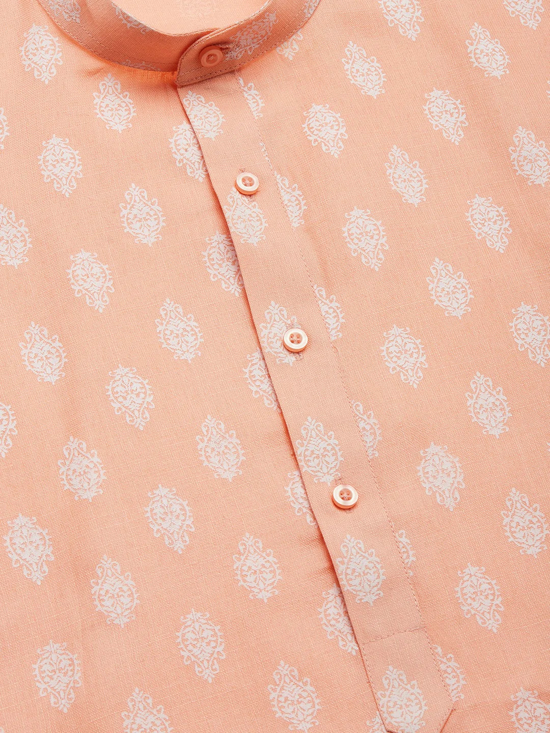 Jompers Men's Peach Cotton Floral printed kurta Pyjama Set ( JOKP 650 Peach )