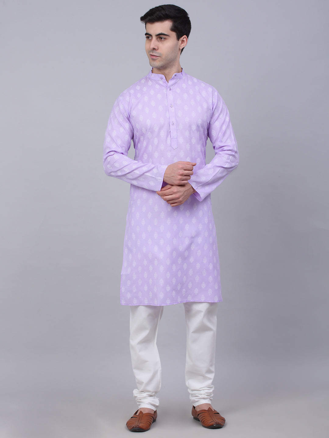 Men's Cotton Floral printed kurta Pyjama Set ( JOKP 650Purple )