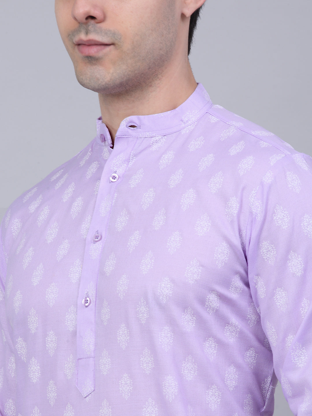 Men's Cotton Floral printed kurta Pyjama Set ( JOKP 650Purple )