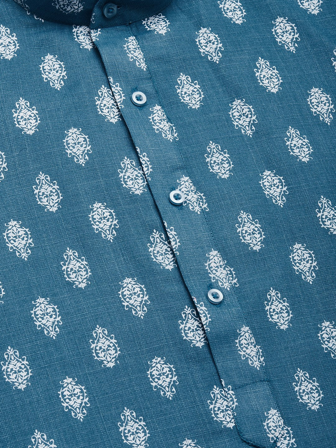 Jompers Men's Teal Cotton Floral printed kurta Pyjama Set ( JOKP 650 Teal )
