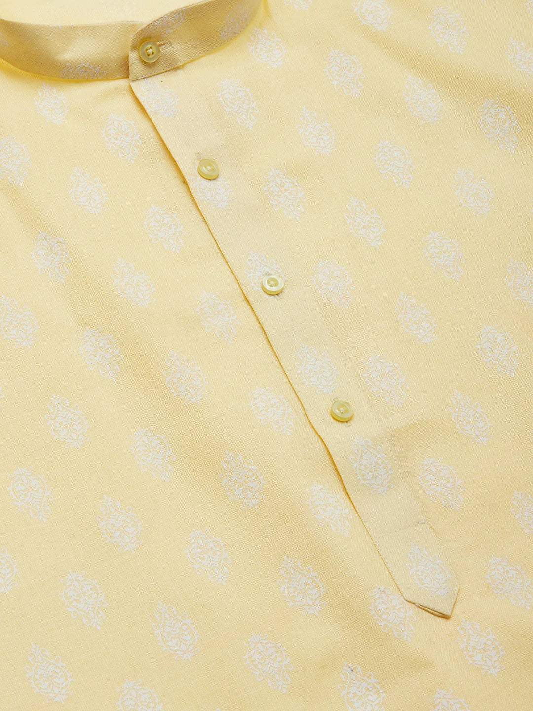 Jompers Men's Yellow Cotton Floral printed kurta Pyjama Set ( JOKP 650 Yellow )