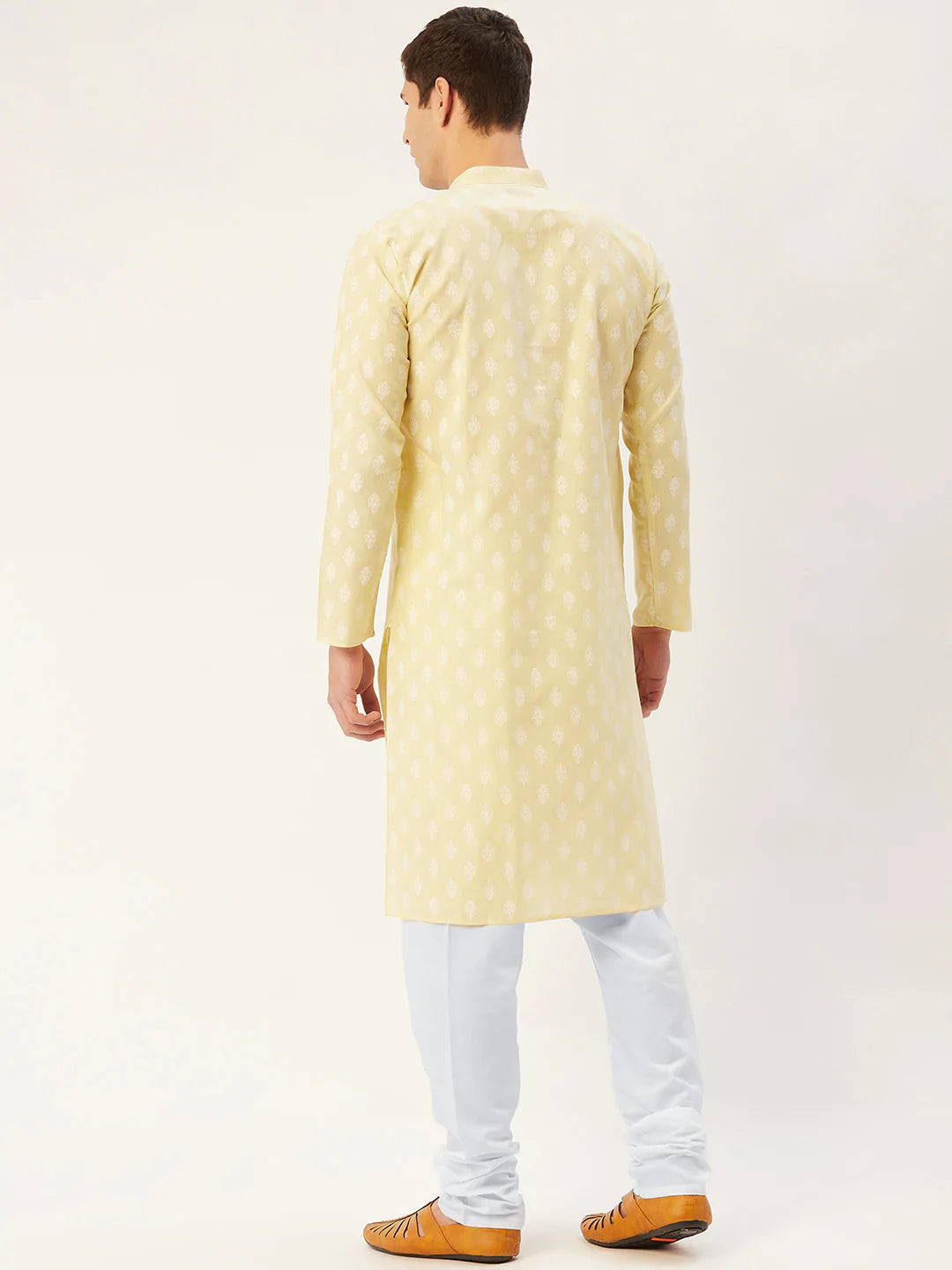 Jompers Men's Yellow Cotton Floral printed kurta Pyjama Set ( JOKP 650 Yellow )