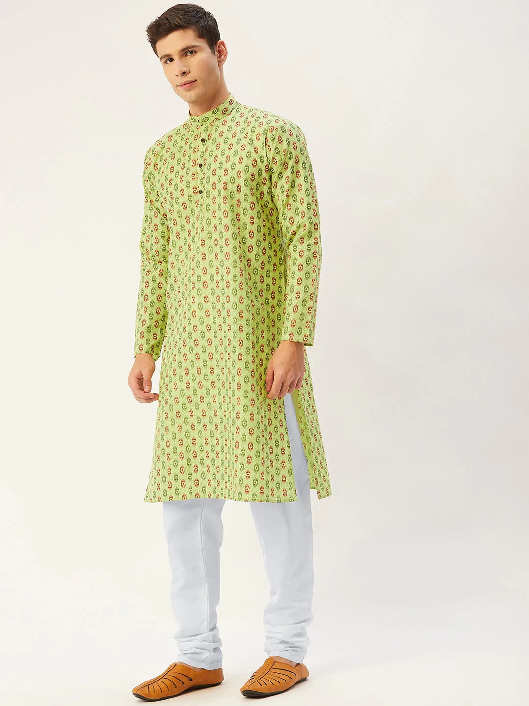 Jompers Men's Green Cotton Ikat printed kurta Only( KO 651 Green )