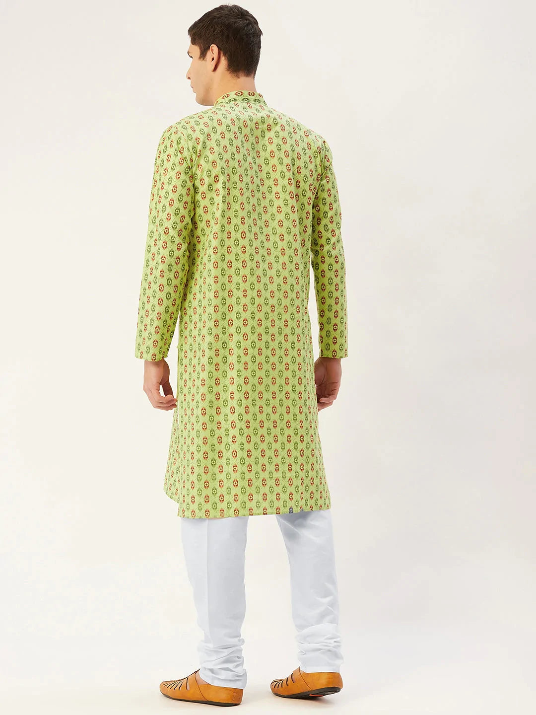 Jompers Men's Green Cotton Ikat printed kurta Only( KO 651 Green )