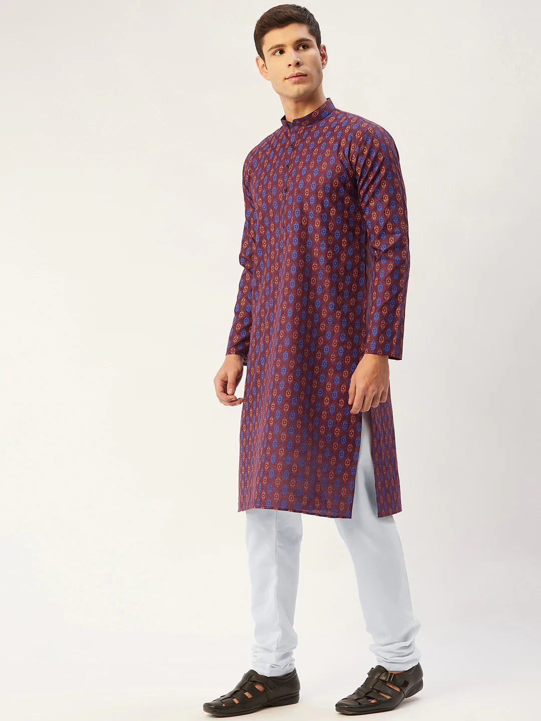 Jompers Men's Maroon Cotton Ikat printed kurta Pyjama Set ( JOKP 651 Maroon )