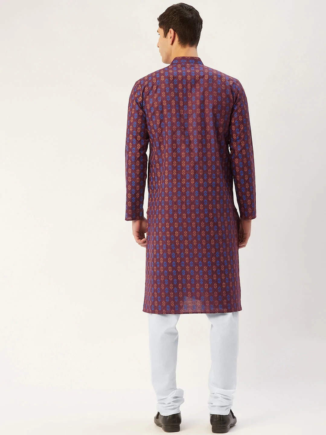 Jompers Men's Maroon Cotton Ikat printed kurta Only( KO 651 Maroon )